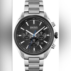 Hugo Boss Distinct Chronograph Black Dial Silver Steel Strap Watch For Men